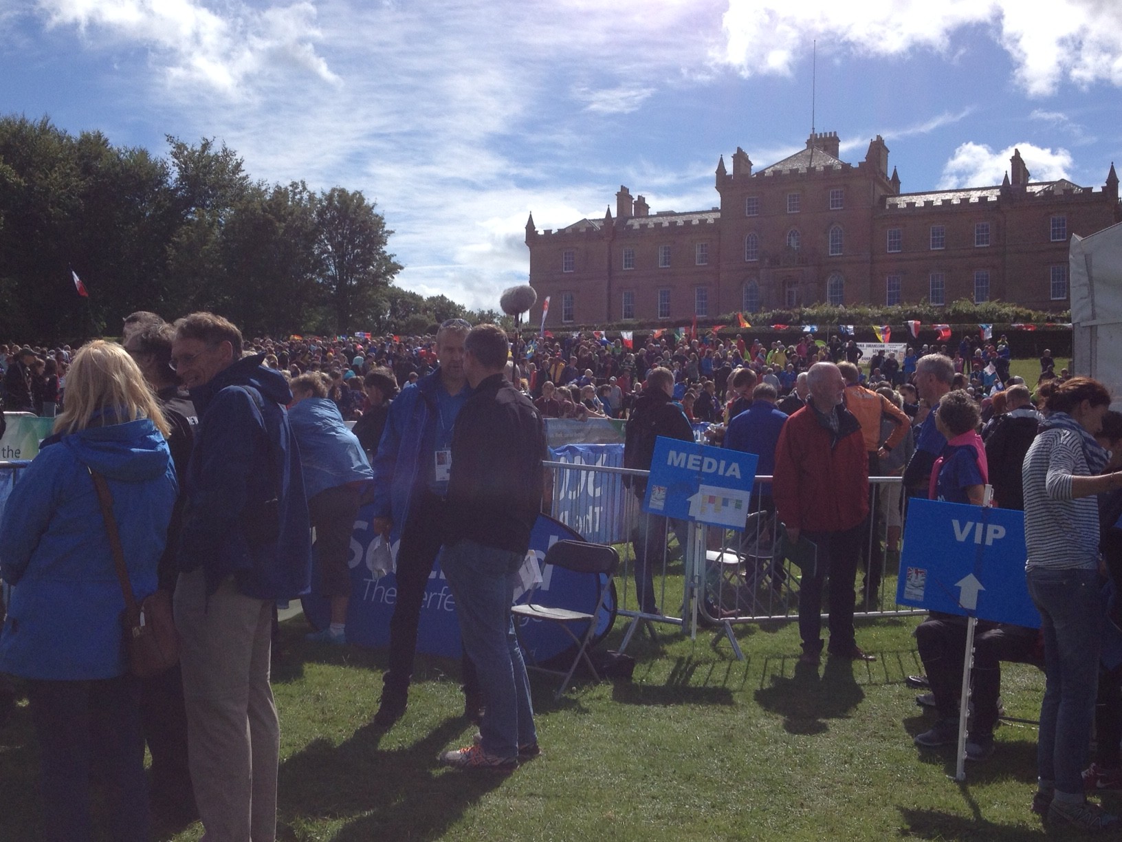 Crowds getting ready to watch the Relay in front of Darnaway Castle, Moray