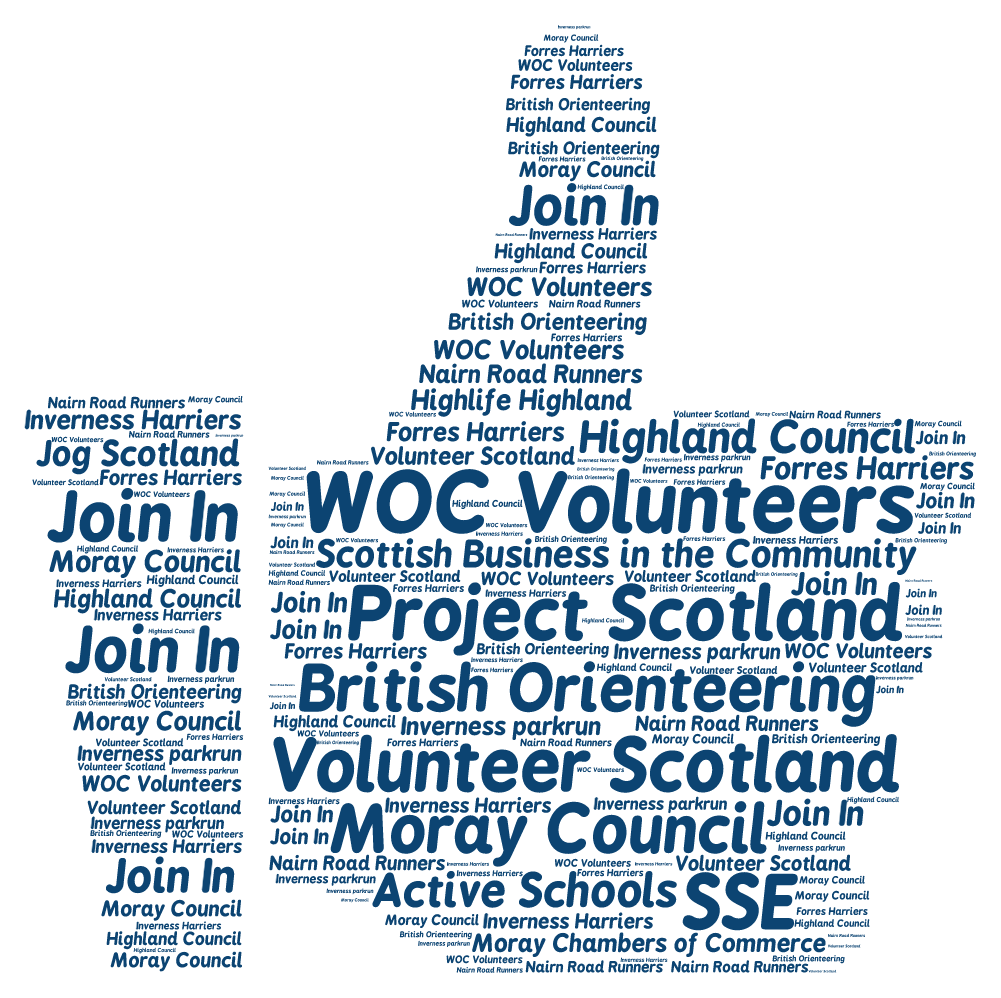 Volunteers came from orienteering clubs all over the UK and beyond, from local running clubs and parkrun, Volunteer Scotland, Glasgow 2014 and all of the organisations shown above